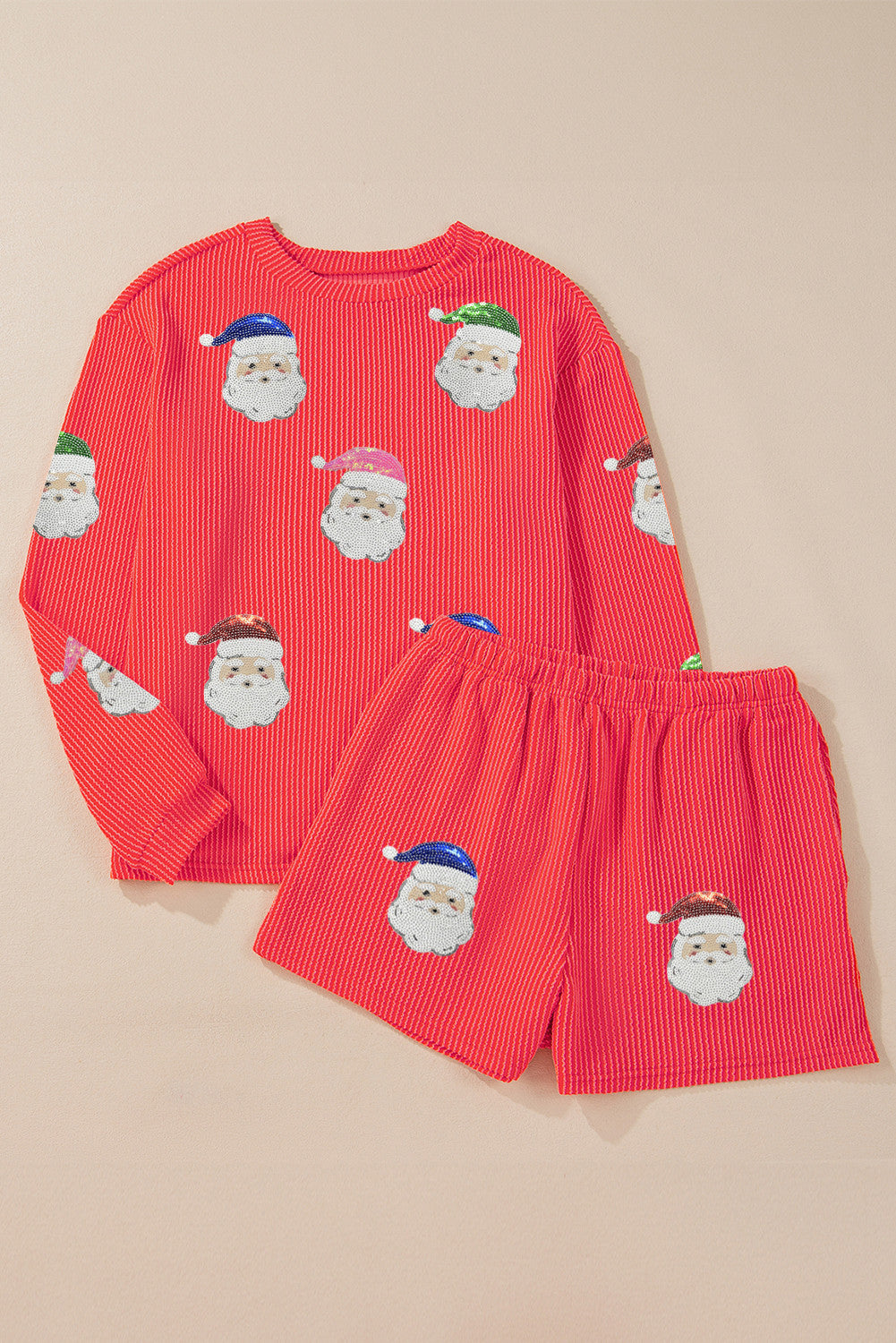 Red Christmas Sequin Ribbed Set RTS