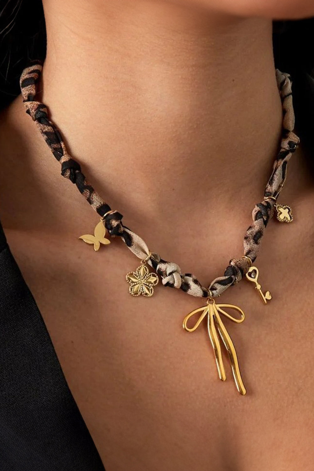 Leopard Bow Scarf Necklace FB