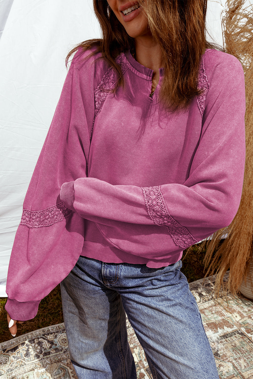 Lace Mineral Wash Baggy Sweatshirt FB