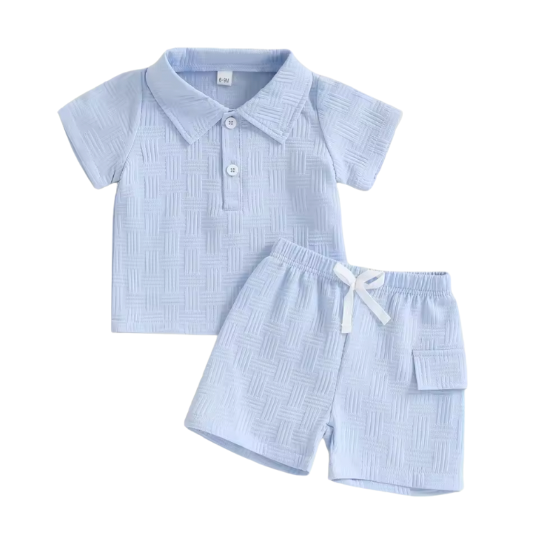 Solid Blue Collared Short Set