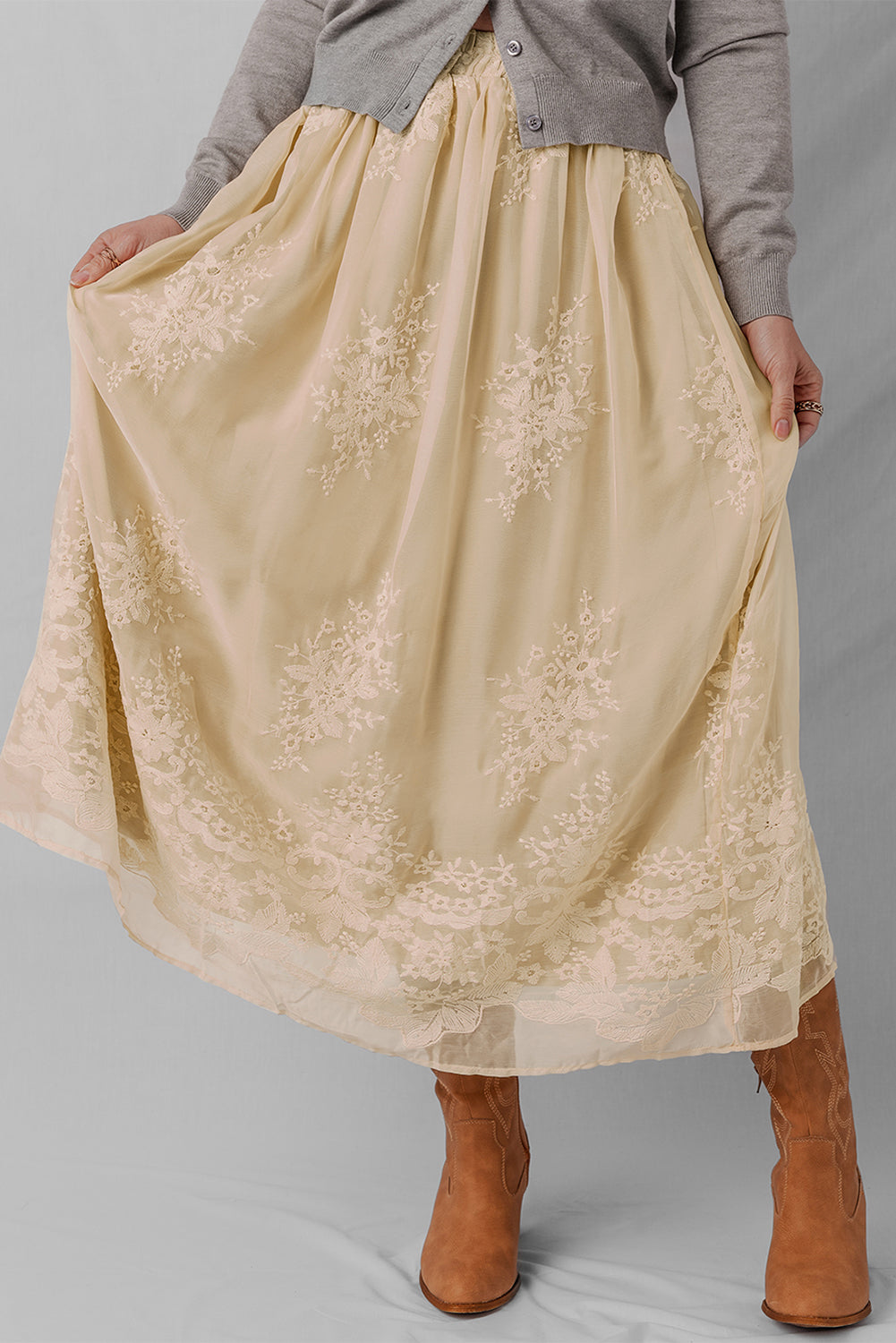 Oatmeal Embroidered Skirt FB