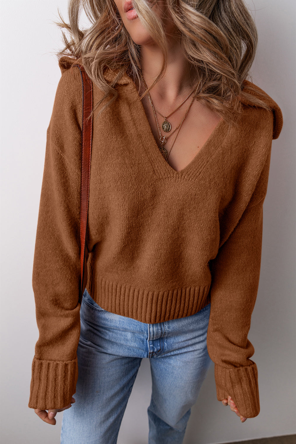 V Neck Ribbed Sweater FB