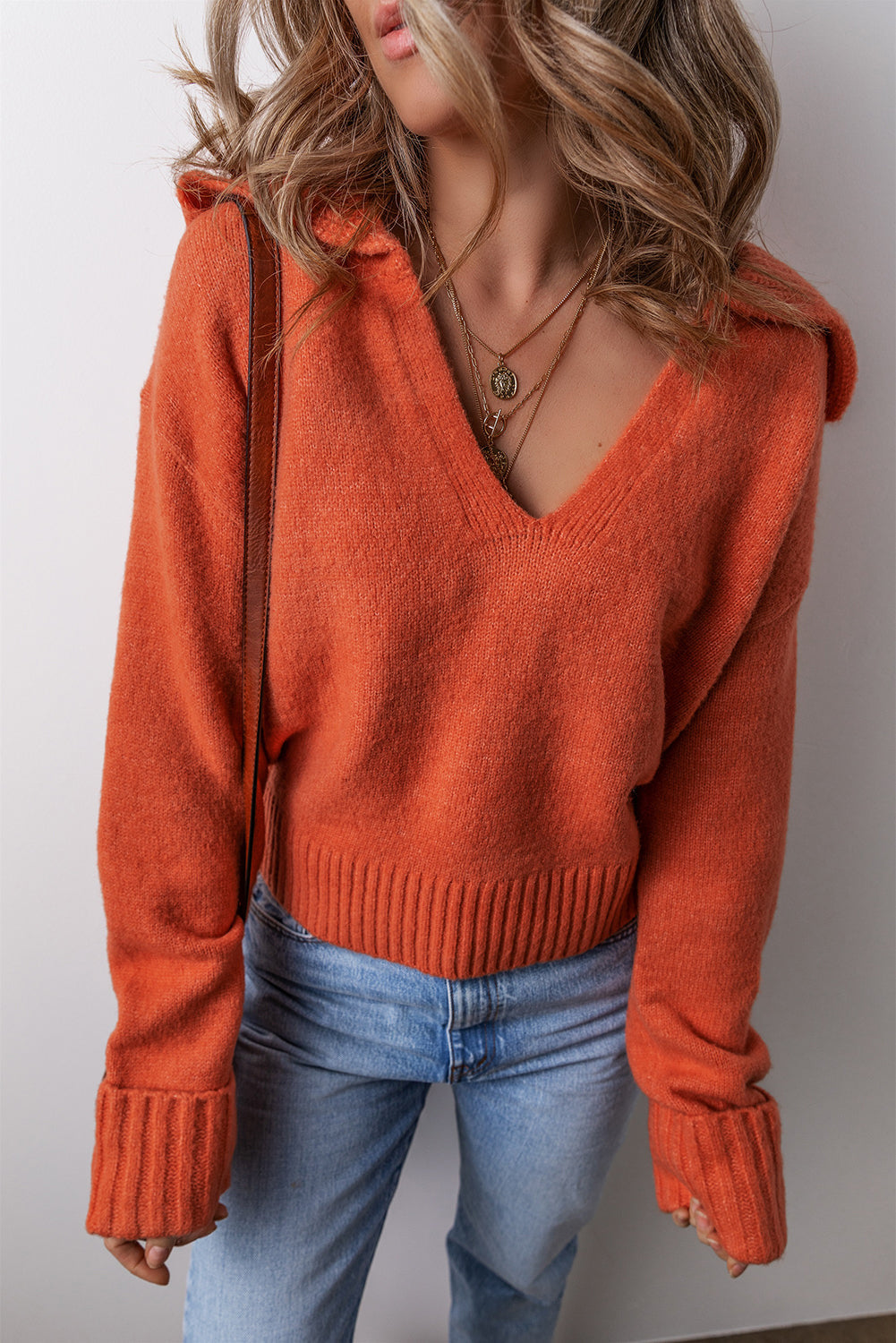 V Neck Ribbed Sweater FB