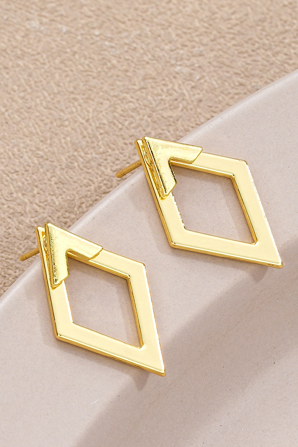 Gold Rhombus Shaped Stud Earrings FB