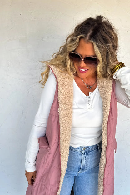 PREORDER- REVERSIBLE SHERPA PUFFER VEST
