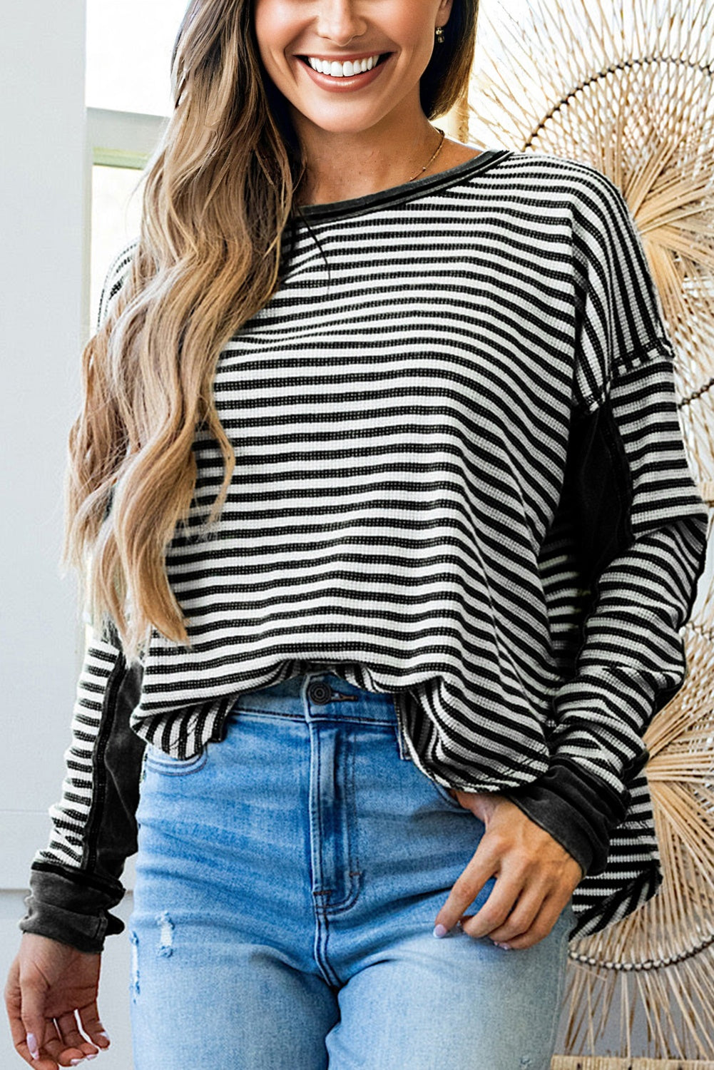 Green Stripe Thermal Knit Top FB