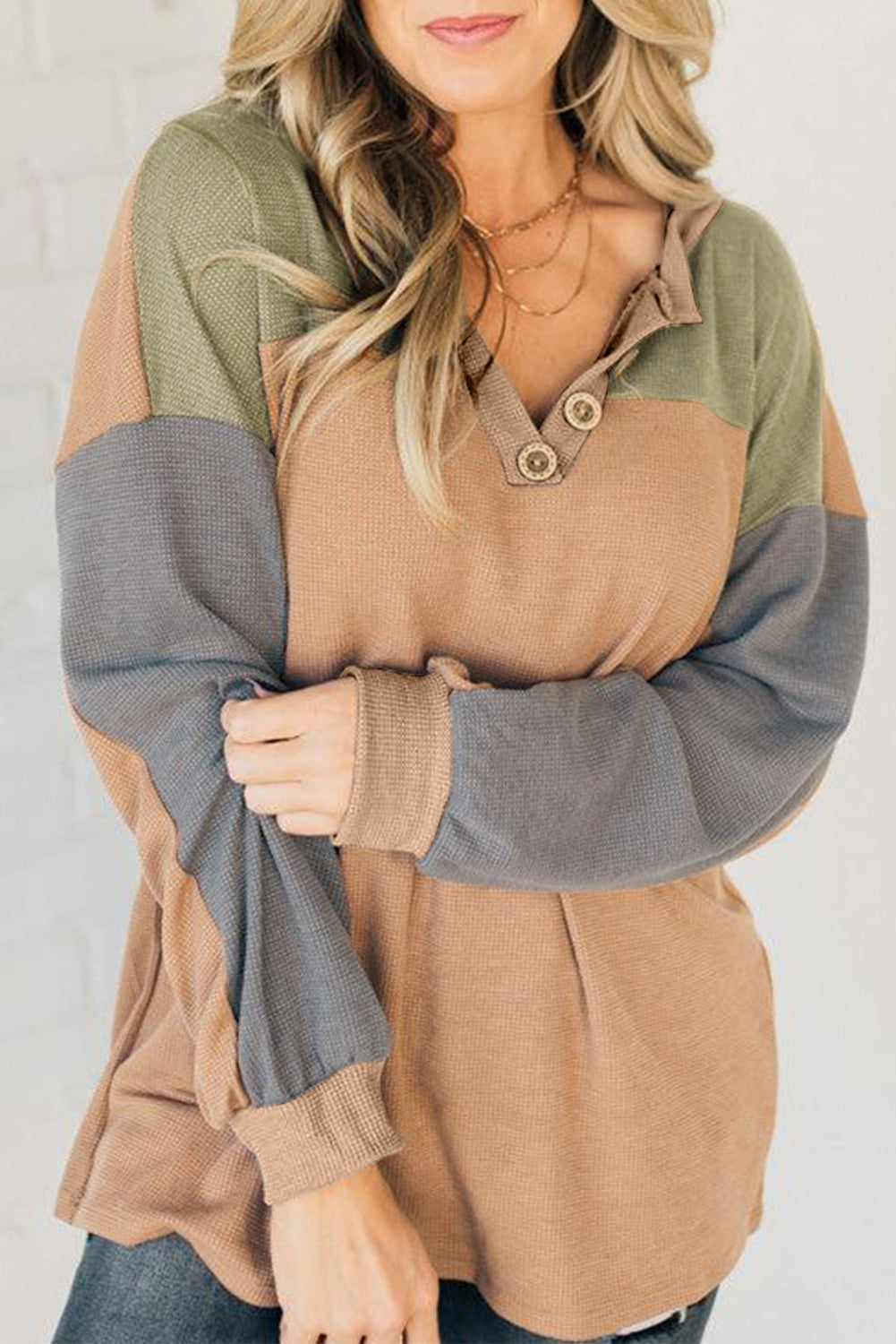 Color Block Thermal Knit Henley Top FB