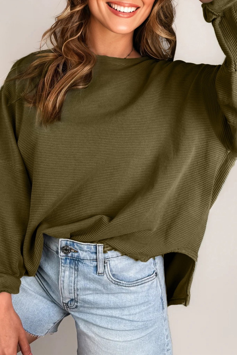 Green Horizontal Ribbed Top FB