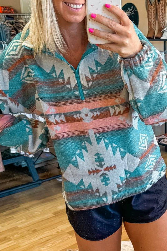 Green Aztec Quarter Zip FB