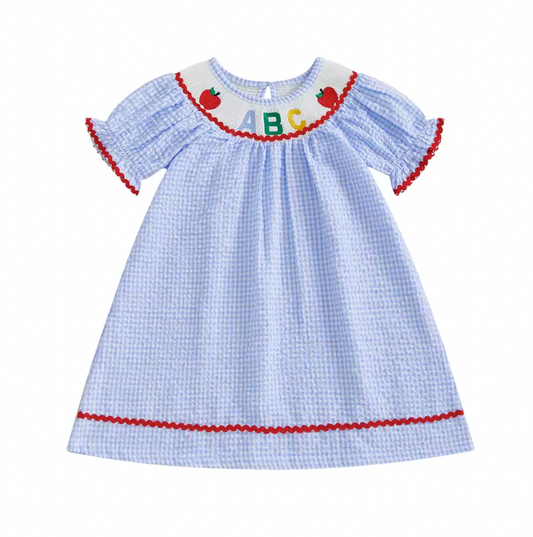 ABC Embroidered Smocked Blue Dress