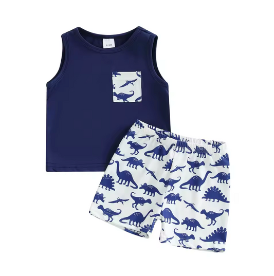 Blue Dino Tank Short Set