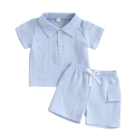 Solid Blue Collared Short Set