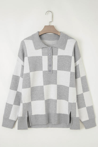 Grey Plus Size Checkered Sweater FB
